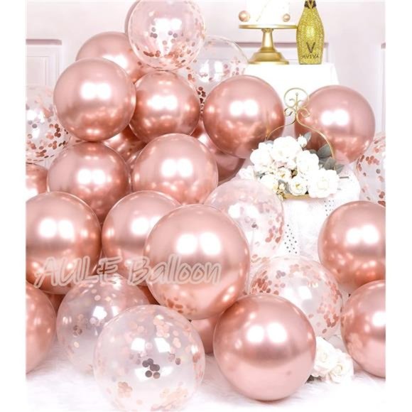 Party Balloons Pack of 42 - Metallic Chrome Rose Gold Balloons and Rose Gold - Picture 5 of 6
